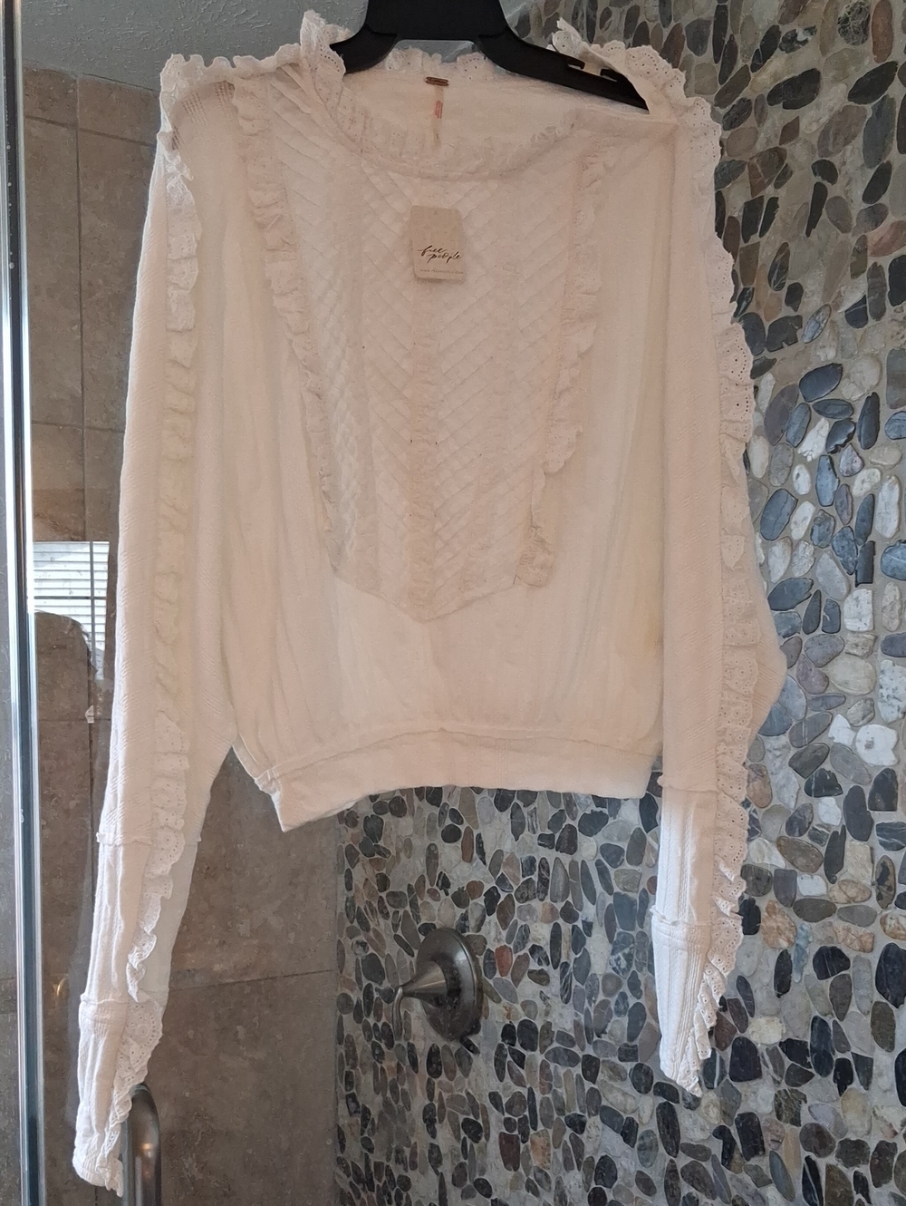 Free People Lightweight White Lace-Trim Women's Top